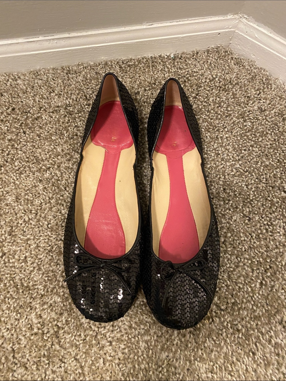 kate spade Black Sequin Ballet Flats with Pink Insole